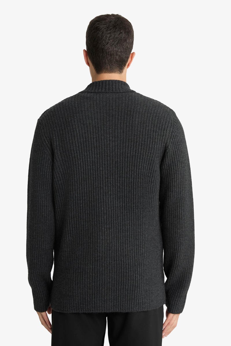 DeFacto Grey Man Standard Fit Jacket Collar Knitwear Cardigan Casual - Image 4